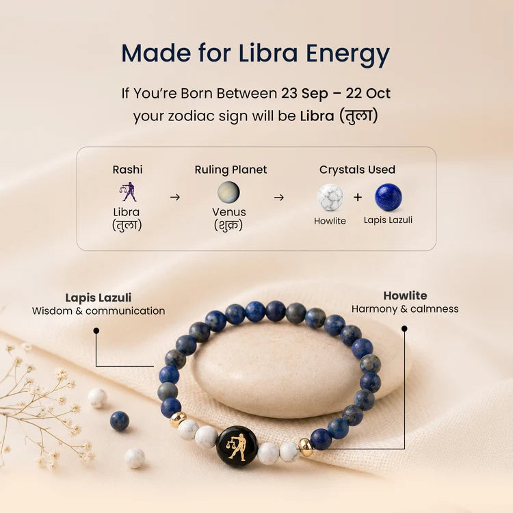 Kashi Rinmukteshwar Siddh Libra Zodiac Bracelet for Women with Free Raw Selenite Plate