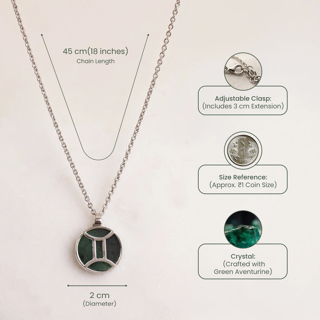 Gemini Pendant (मिथुन राशि) with Green Aventurine