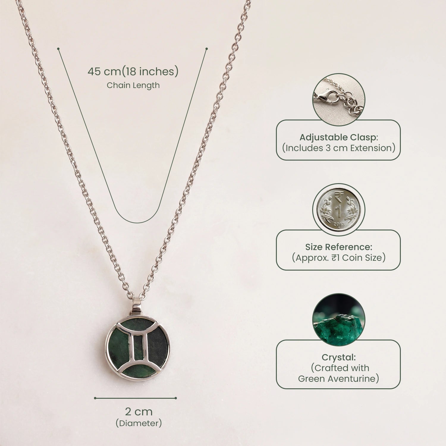 Gemini Pendant (मिथुन राशि) with Green Aventurine
