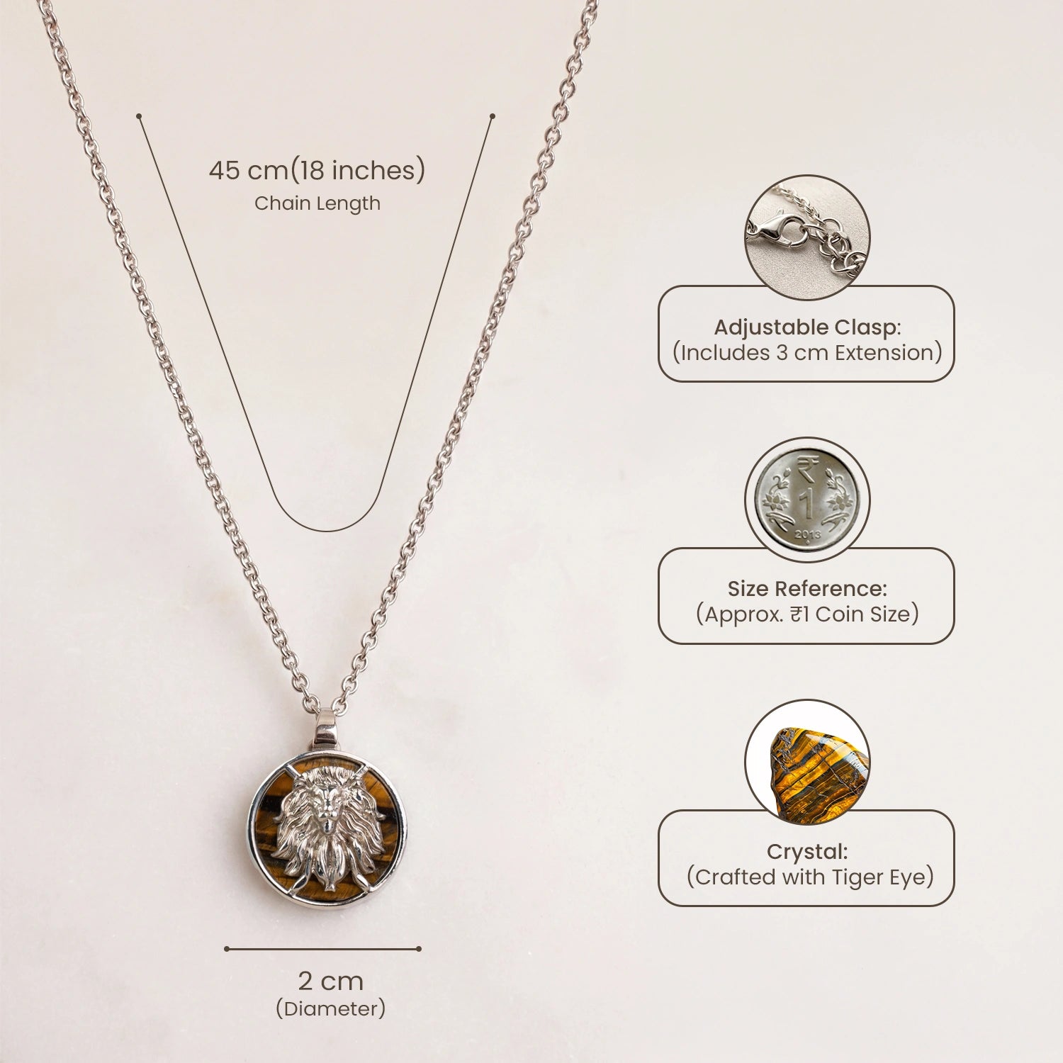 Leo Pendant (सिंह राशि) with Tiger Eye