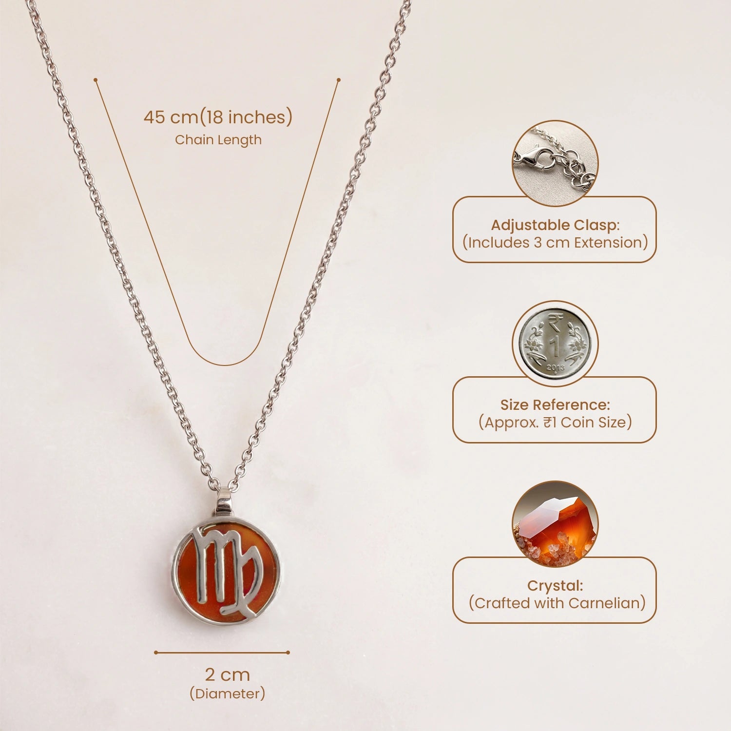 Virgo Pendant (कन्या राशि) with Carnelian