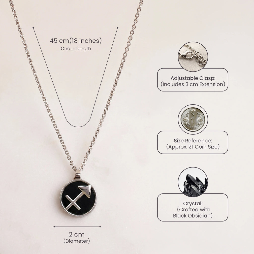 Sagittarius Pendant (धनु राशि) with Black Obsidian