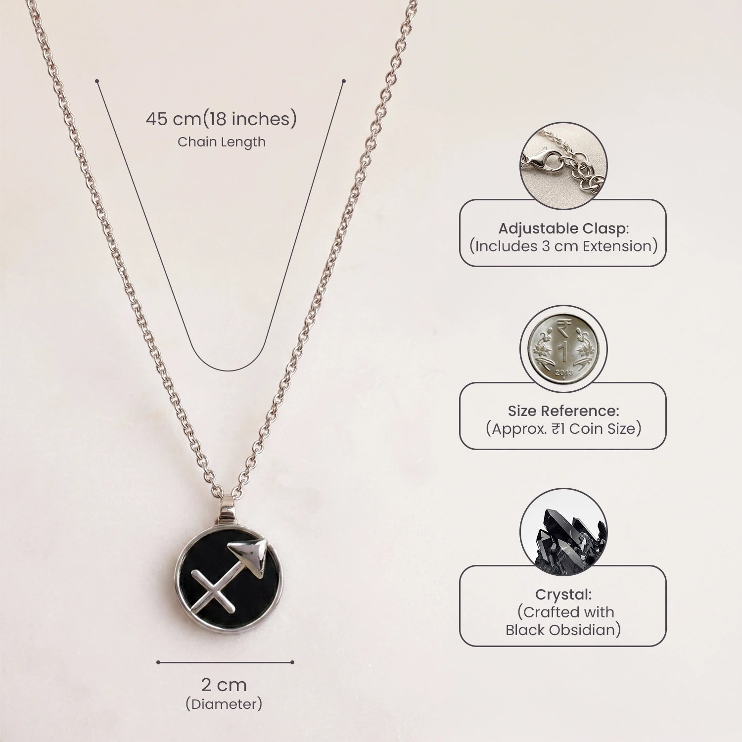 Sagittarius Pendant (धनु राशि) with Black Obsidian