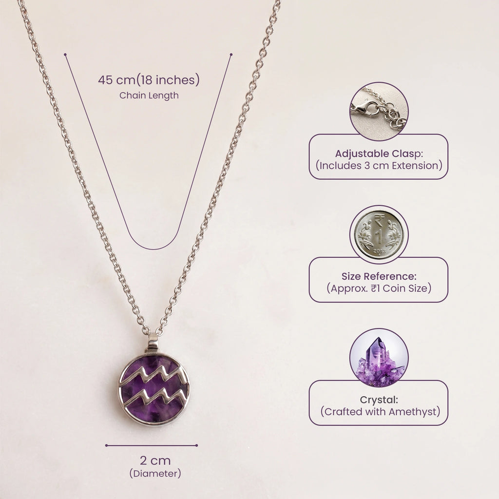 Aquarius Pendant (कुंभ राशि) with Amethyst