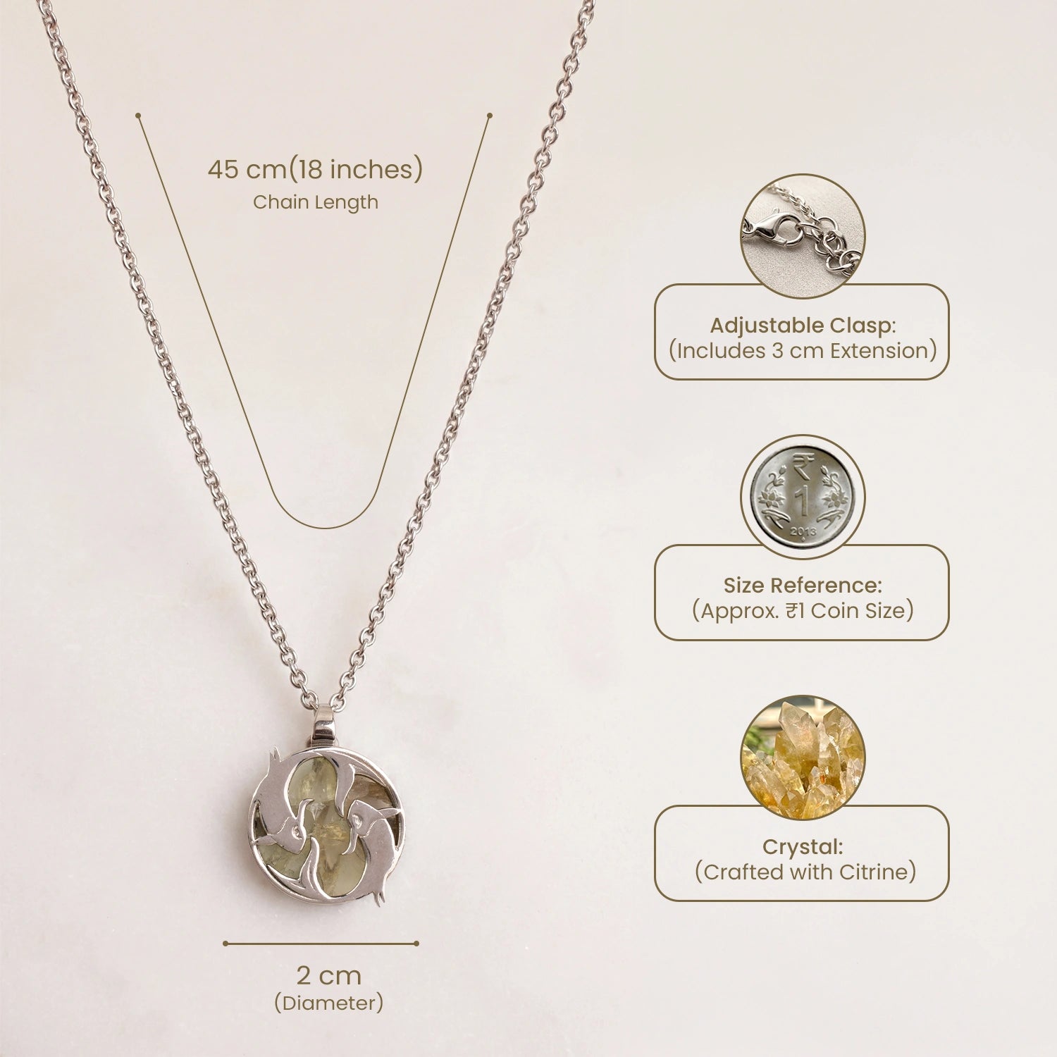 Pisces Pendant (मीन राशि) with Citrine
