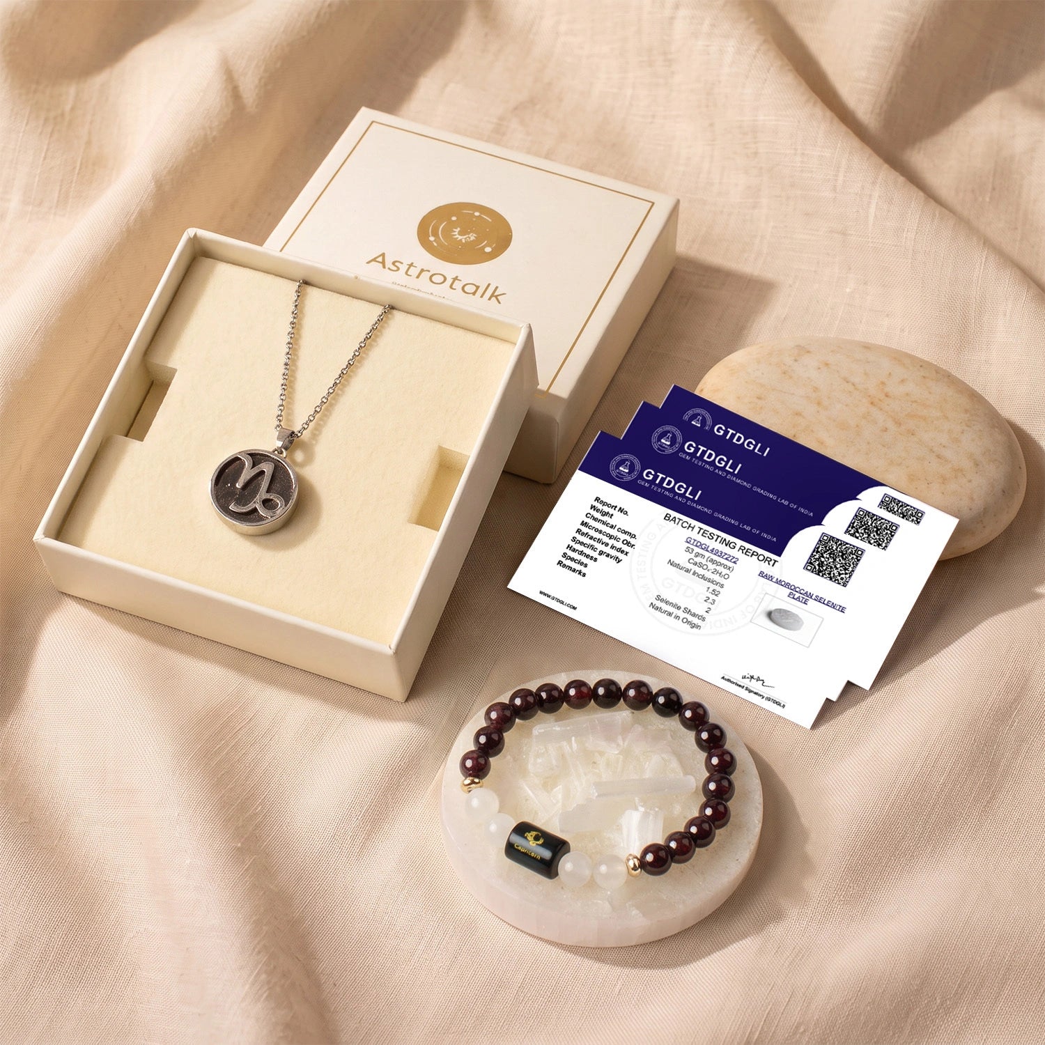 Capricorn Zodiac Bracelet with Pendant & Free Selenite Plate