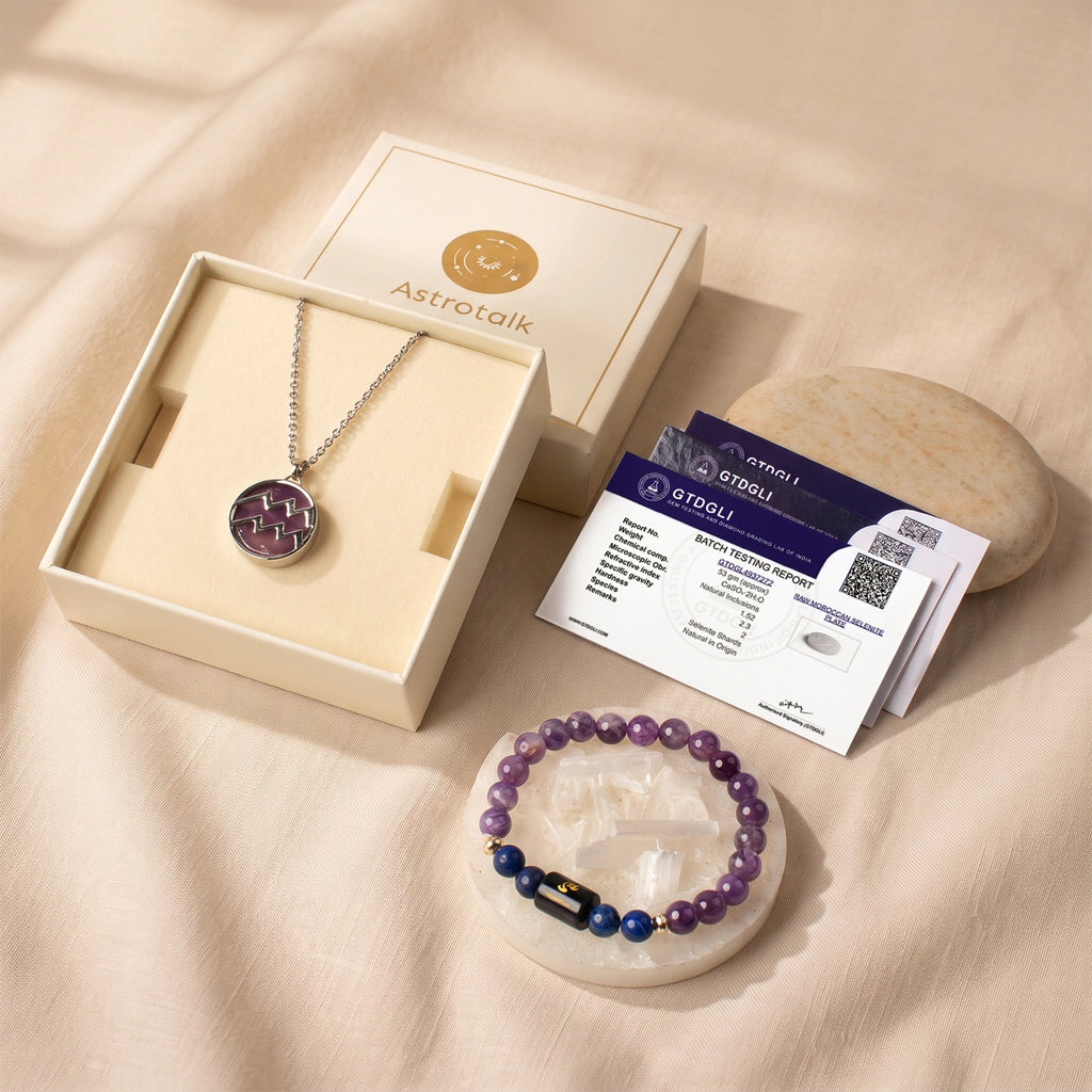 Aquarius Zodiac Bracelet with Pendant & Free Selenite Plate