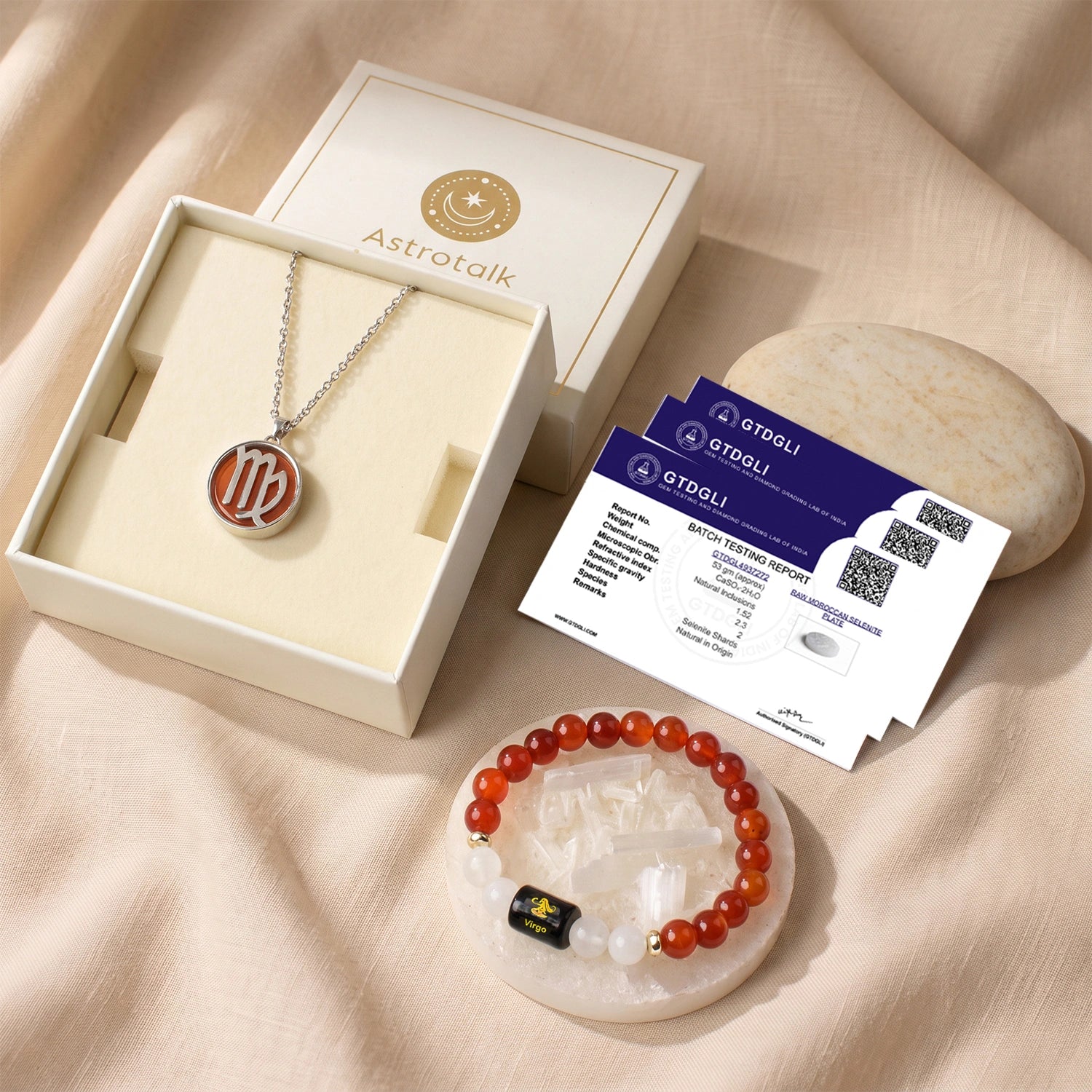 Virgo Zodiac Bracelet with Pendant & Free Selenite Plate