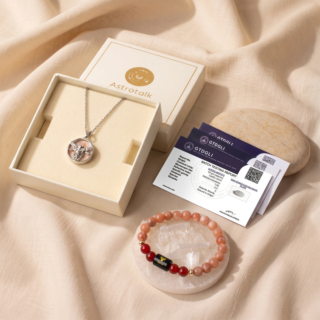 Taurus Zodiac Bracelet with Pendant & Free Selenite Plate