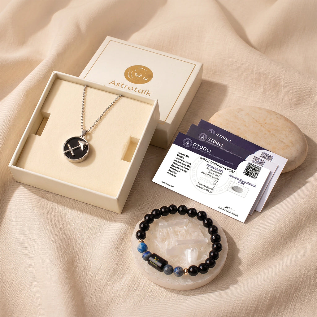 Sagittarius Zodiac Bracelet with Pendant & Free Selenite Plate
