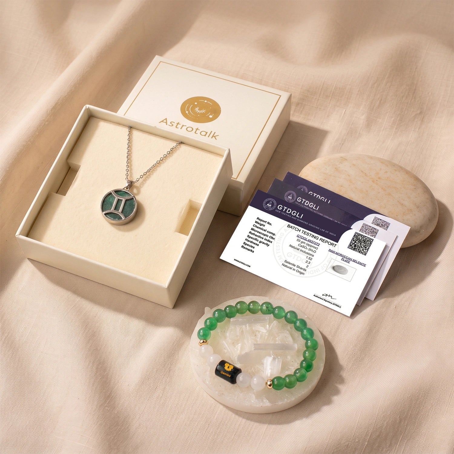 Gemini Zodiac Bracelet with Pendant & Free Selenite Plate