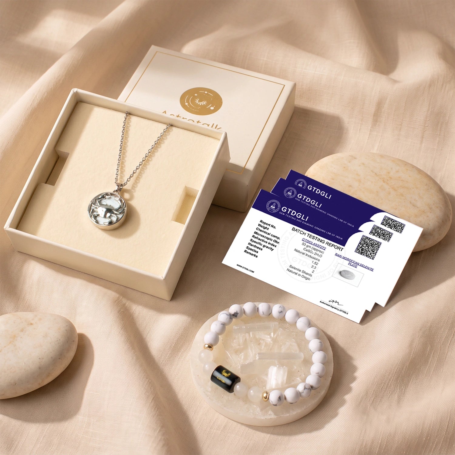 Cancer Zodiac Bracelet with Pendant & Free Selenite Plate