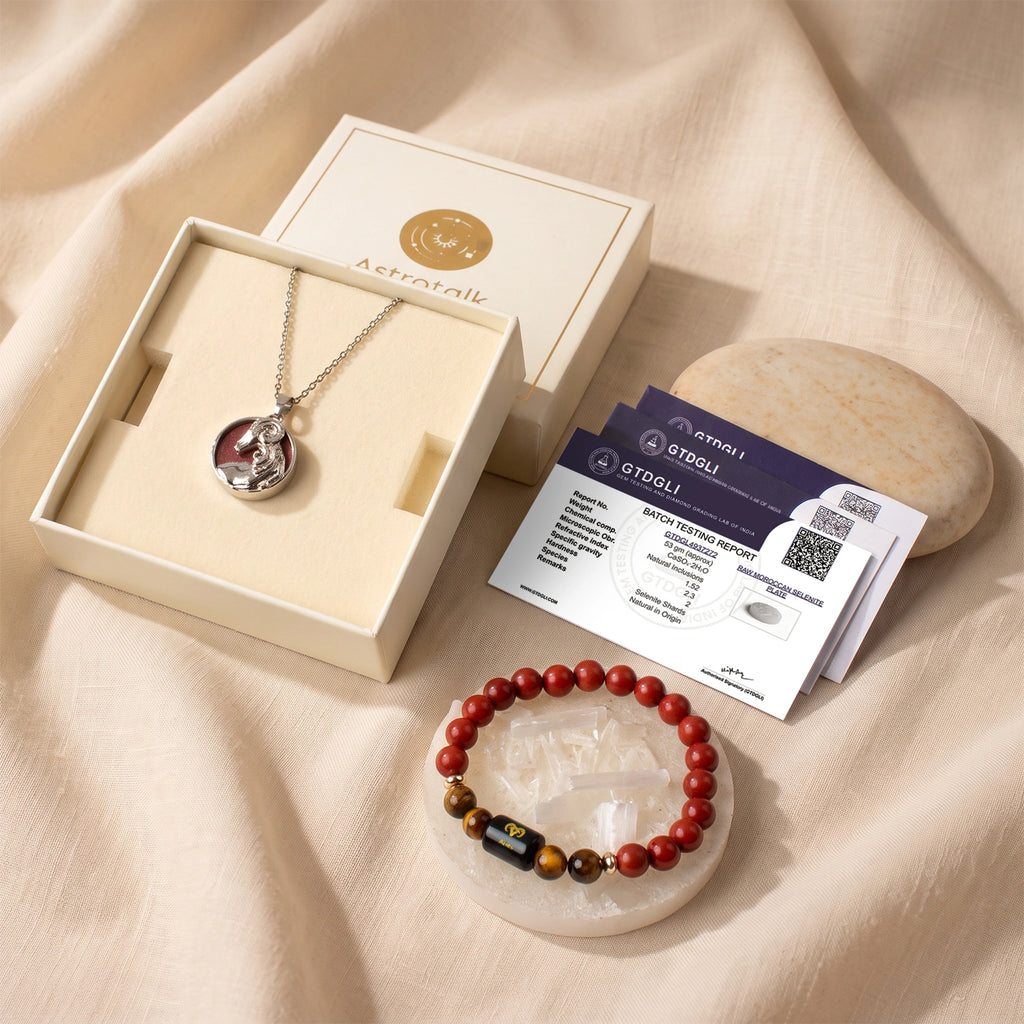 Aries Zodiac Bracelet with Pendant & Free Selenite Plate
