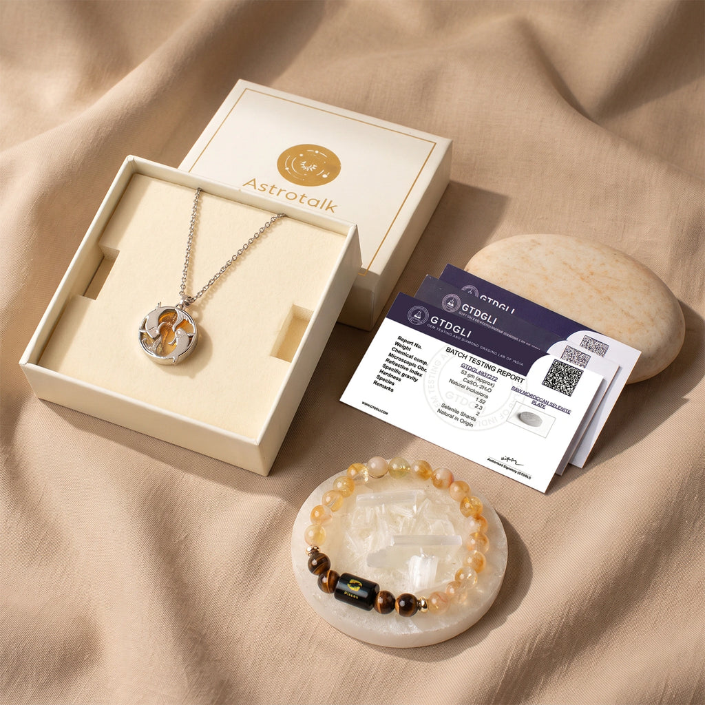 Pisces Zodiac Bracelet with Pendant & Free Selenite Plate