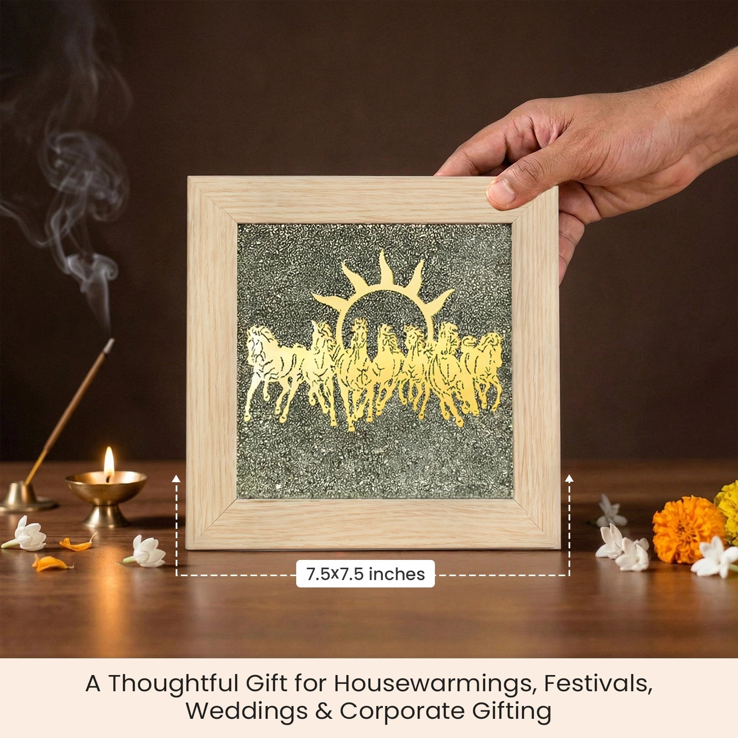 7 Horses on Raw Pyrite Frame (Beige)