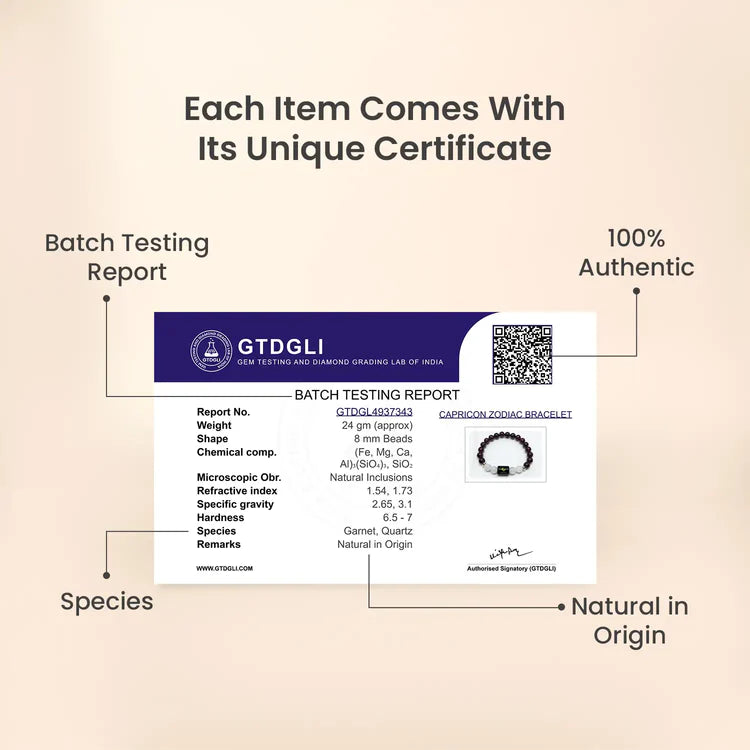 Capricorn Zodiac Garnet & Milky Quartz Bracelet