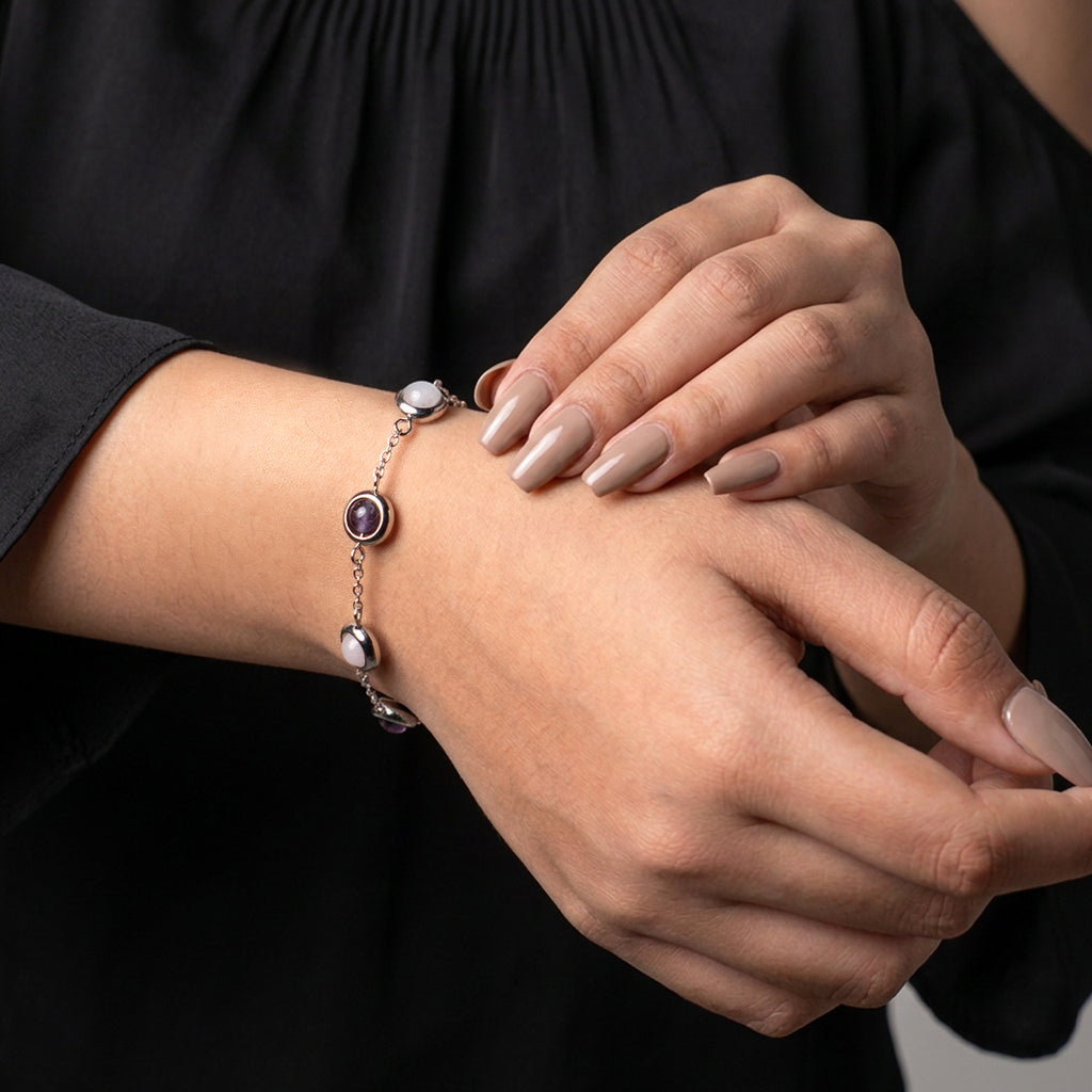 Rose Quartz & Amethyst Metal Bracelet