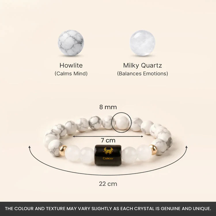 Cancer Zodiac Howlite & Milky Quartz Bracelet