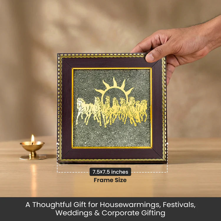 Super Vastu Combo : 7 Horses Pyrite Frame & Pyrite Tortoise