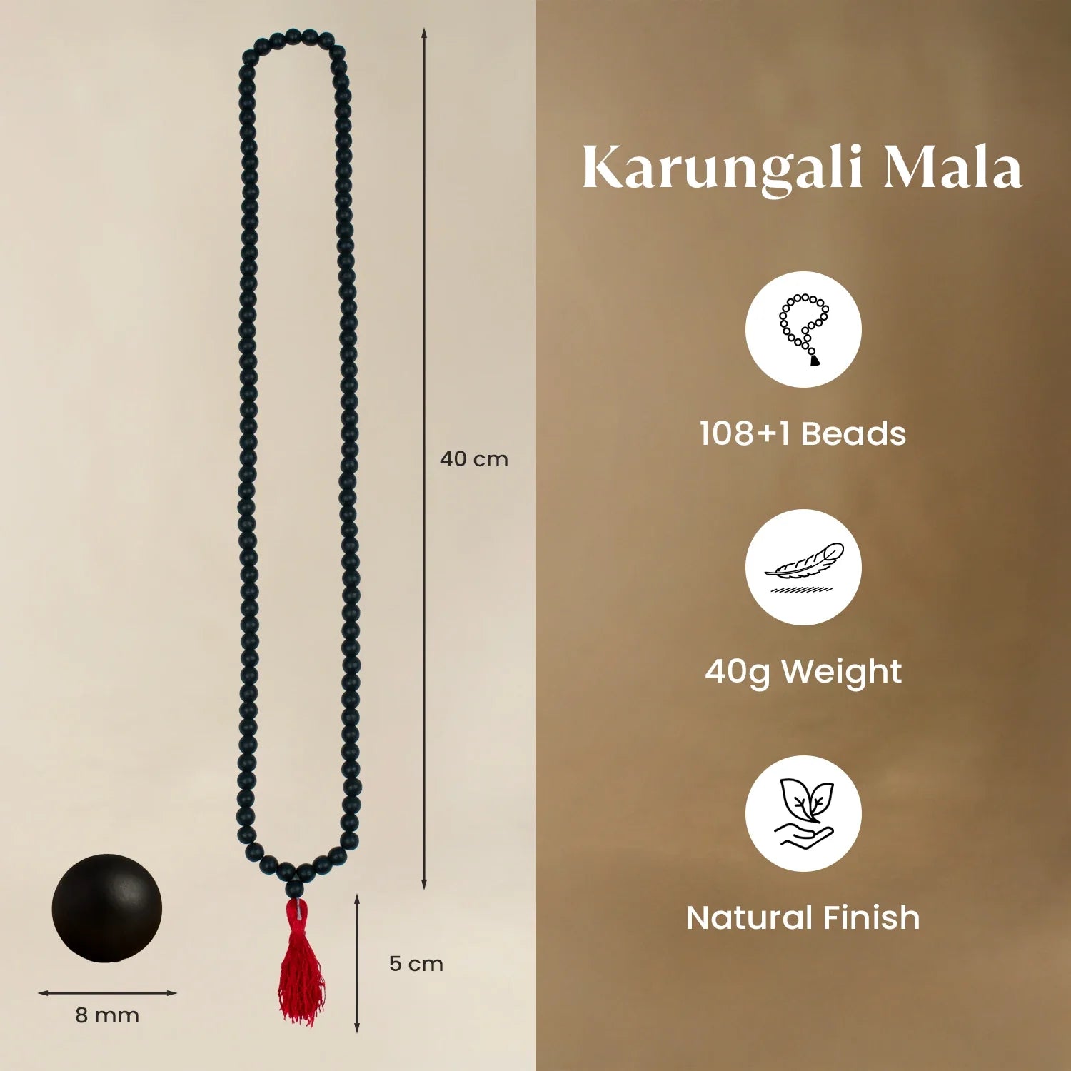 Karungali Malai 8mm – 108+1 Authentic Ebony Wood Beads (Govt. Certified)