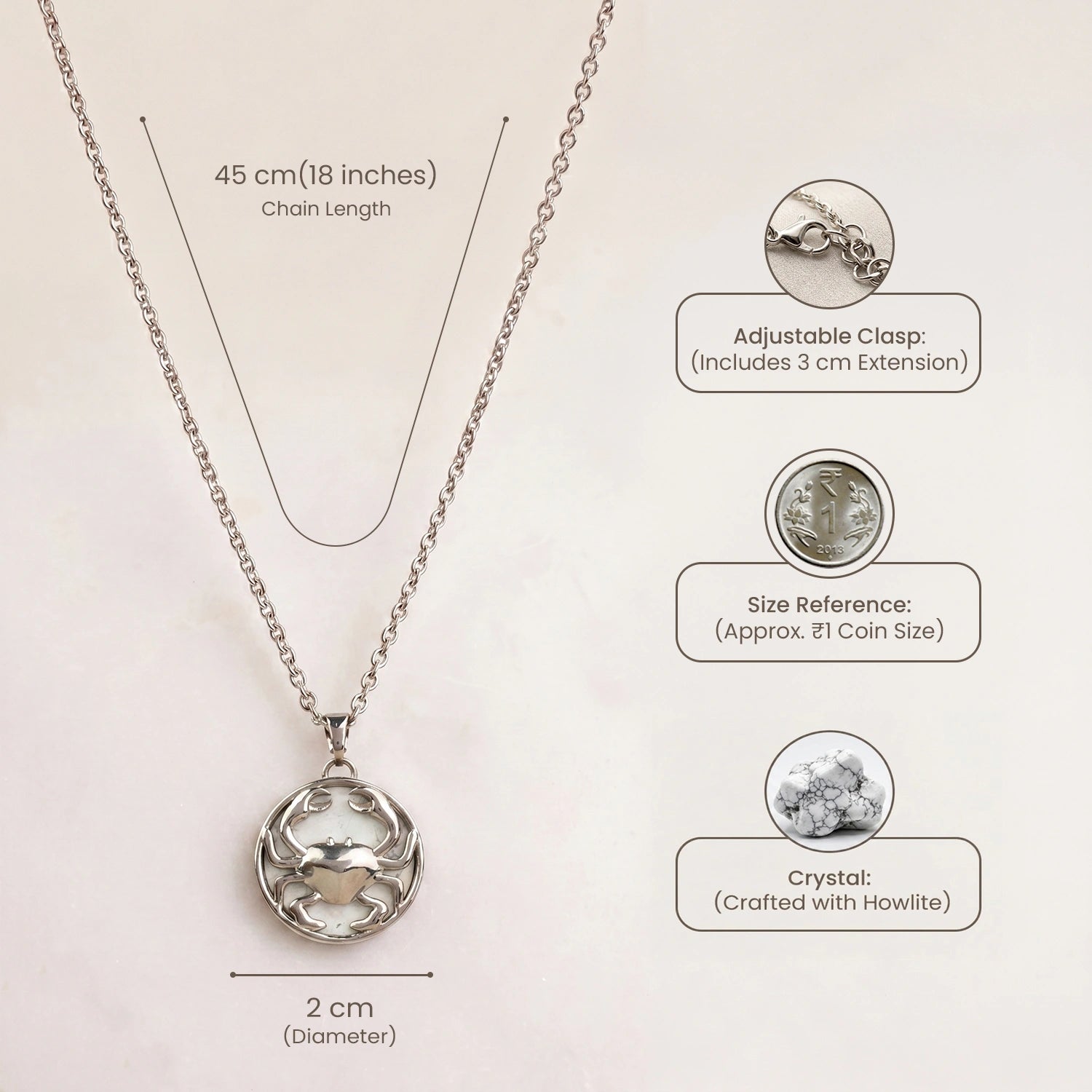 Cancer Pendant (कर्क राशि) with Howlite