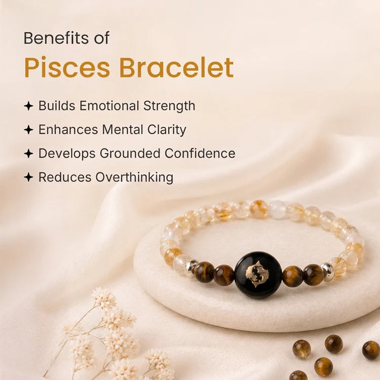 Kashi Rinmukteshwar Siddh Pisces Zodiac Bracelet for Women with Free Raw Selenite Plate