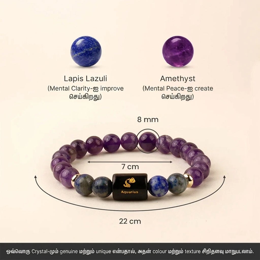 Aquarius (கும்ப ராசி) Zodiac Amethyst & Lapis Lazuli Bracelet