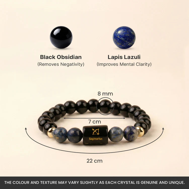 Sagittarius Zodiac Black Obsidian & Lapis Lazuli Bracelet