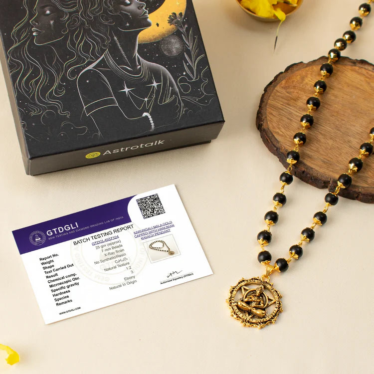 Gold-Plated Karungali Mala with Hanuman Kavach Pendant