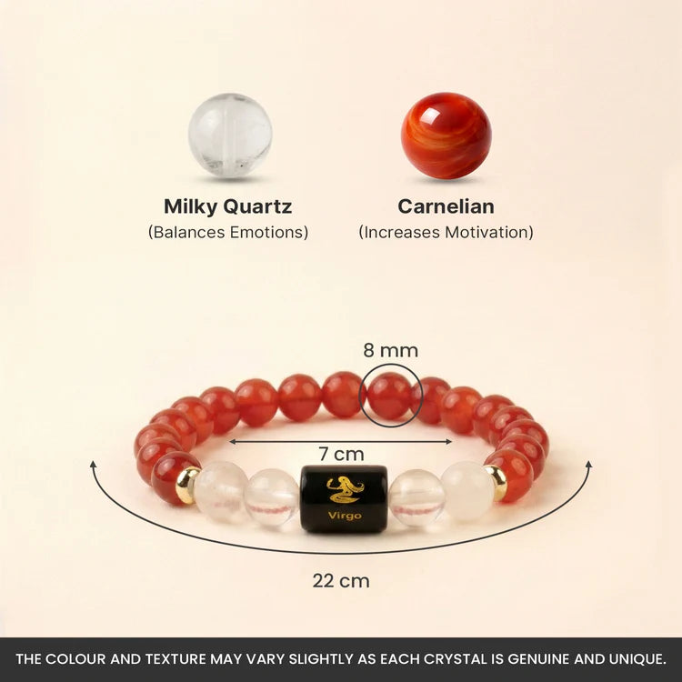 Virgo Zodiac Carnelian & Milky Quartz Bracelet
