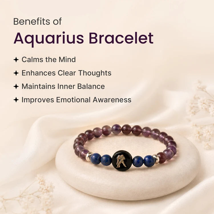 Kashi Rinmukteshwar Siddh Aquarius Zodiac Bracelet for Women with Free Raw Selenite Plate