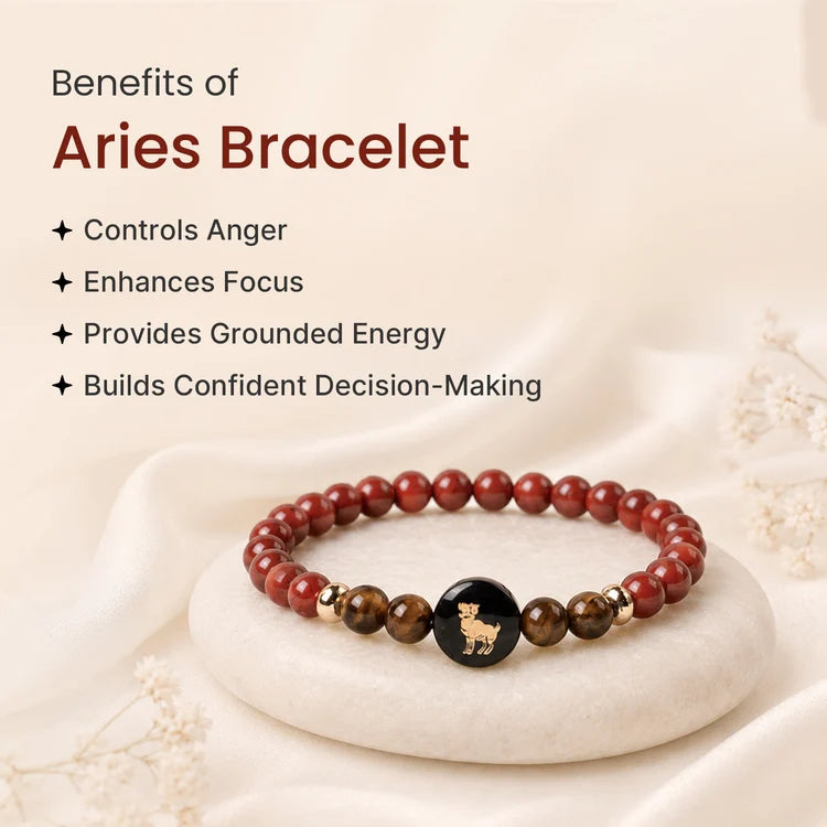 Kashi Rinmukteshwar Siddh Aries Zodiac Bracelet for Women with Free Raw Selenite Plate