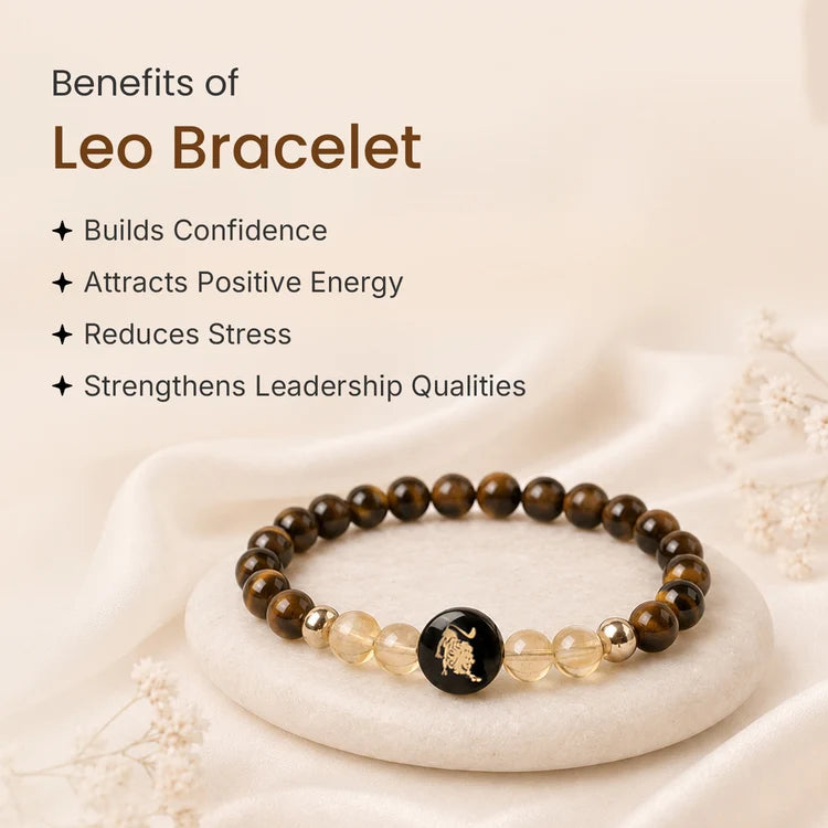 Kashi Rinmukteshwar Siddh Leo Zodiac Bracelet for Women with Free Raw Selenite Plate