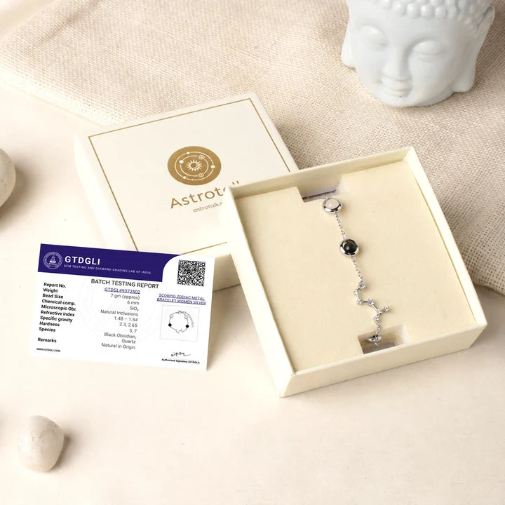 Kashi Rinmukteshwar Siddh Scorpio Zodiac Constellation Bracelet with Free Raw Selenite Plate