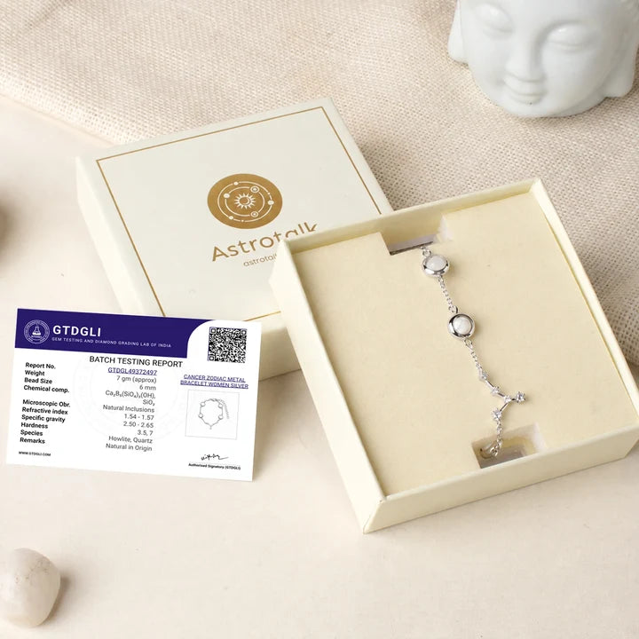 Kashi Rinmukteshwar Siddh Cancer Zodiac Constellation Bracelet with Free Raw Selenite Plate