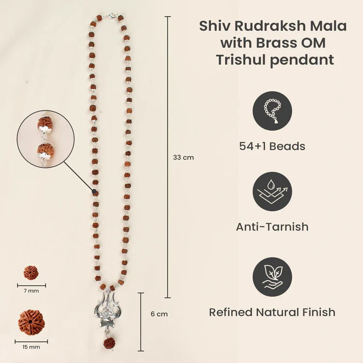 Shiv Rudraksha Mala with Om Shiva Trishul Pendant