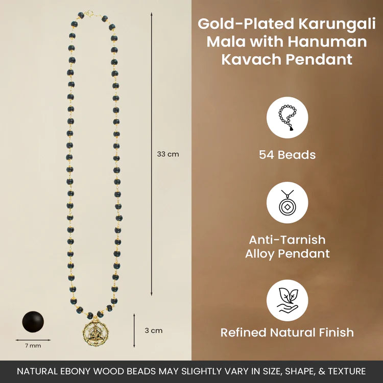 Siddh Gold-Plated Karungali Mala with Hanuman Kavach Pendant