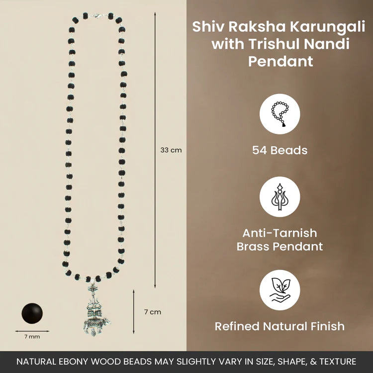 Shiv Raksha Karungali Mala with Trishul Nandi Pendant