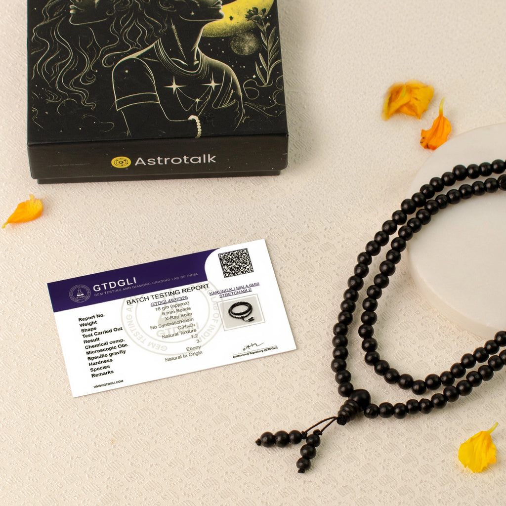 Karungali Malai 6mm Stretchable - 108+1 Beads (Original Ebony Wood)
