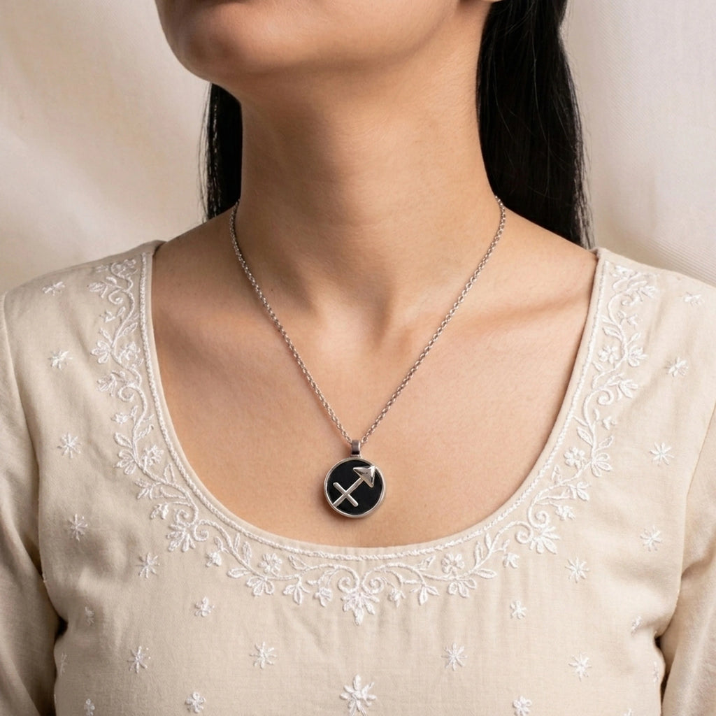 Sagittarius Pendant (धनु राशि) with Black Obsidian