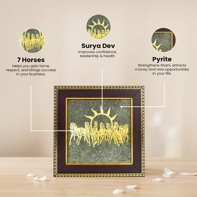 Super Vastu Combo : 7 Horses Pyrite Frame & Pyrite Tortoise