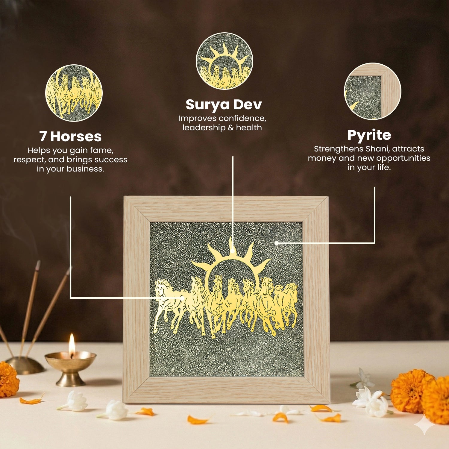 7 Horses on Raw Pyrite Frame (Beige)