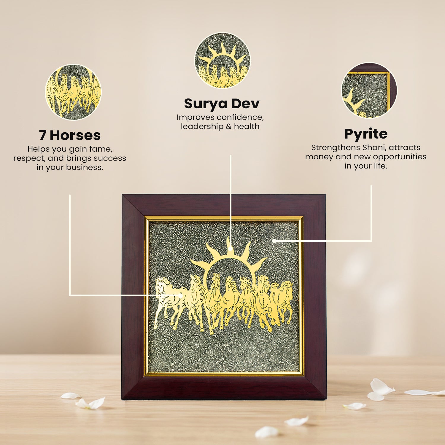 7 Horses on Raw Pyrite Frame (Maroon)