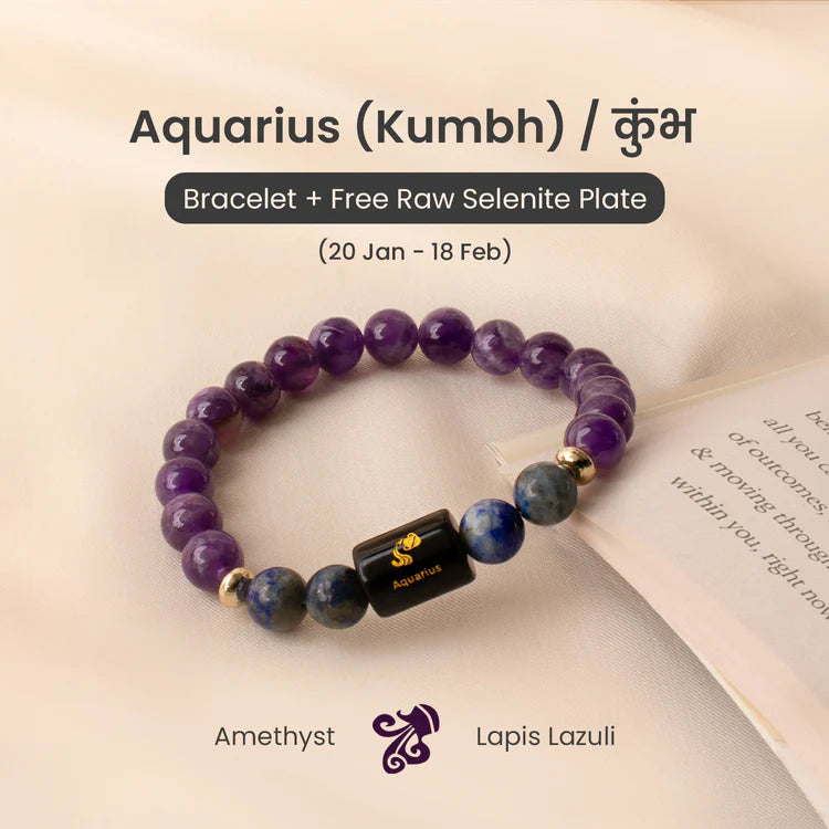 Aquarius Zodiac Amethyst & Lapis Lazuli Bracelet
