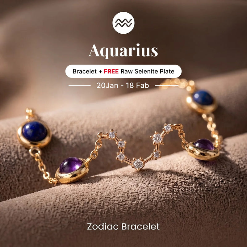 Aquarius Zodiac Constellation Bracelet with Free Raw Selenite Plate