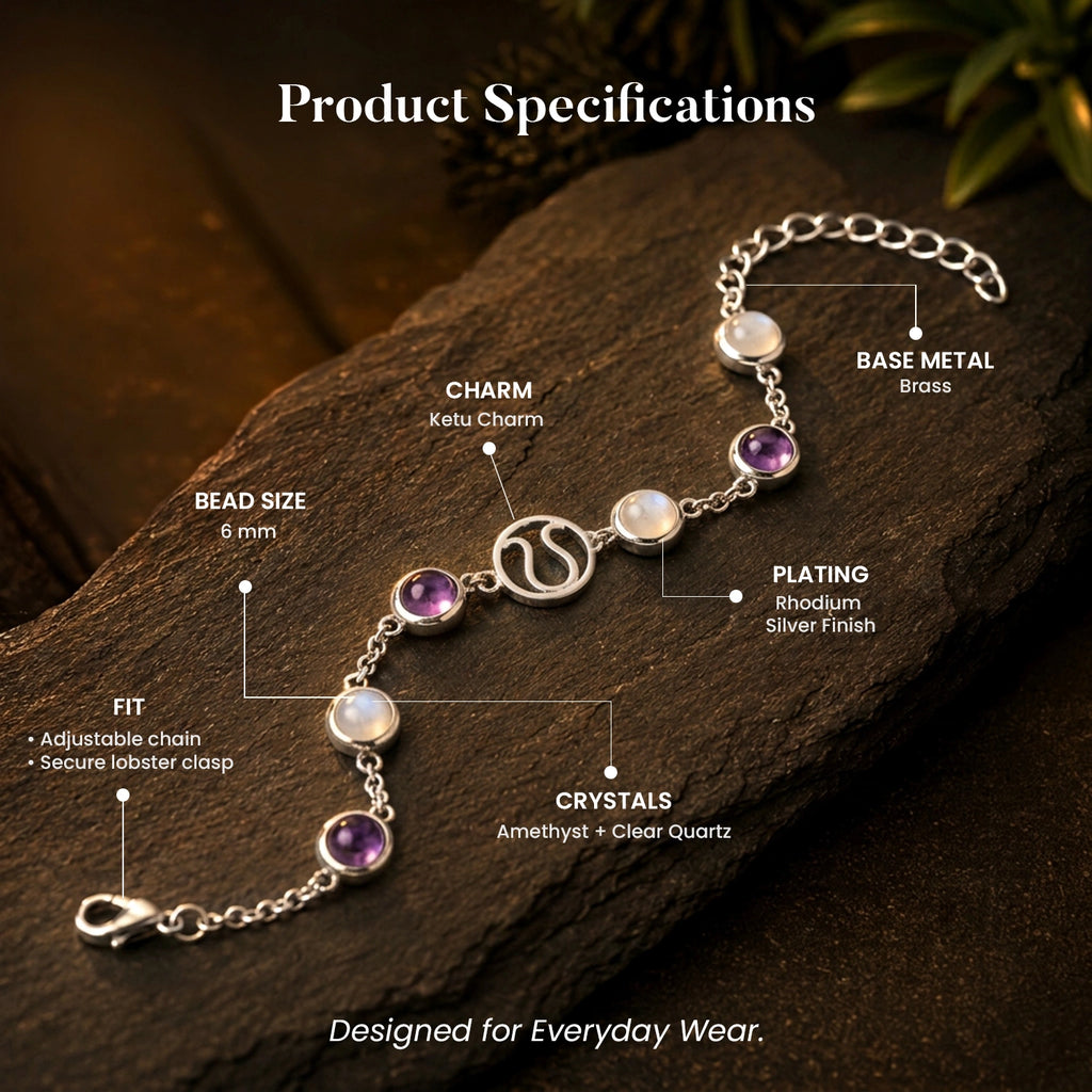 Psychic Number 7 Ketu Crystal Bracelet with FREE Raw Selenite Plate