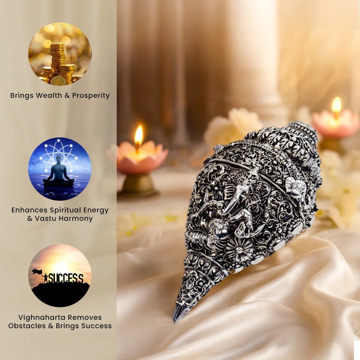 Silver Plated Ganesh Shankh (Conch)