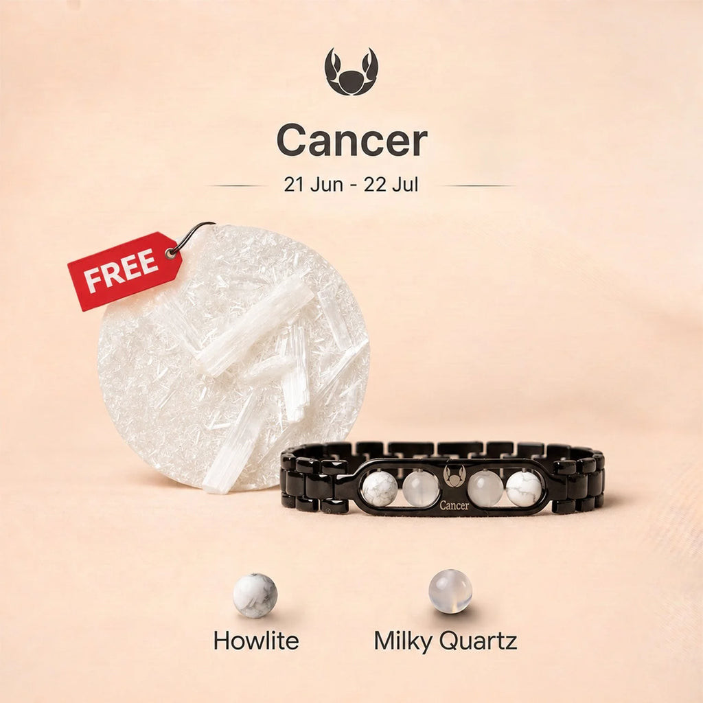 Cancer Zodiac Metal Bracelet with Free Raw Selenite Plate