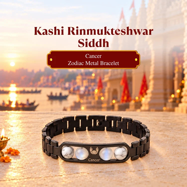 Kashi Rinmukteshwar Siddh Cancer Zodiac Metal Bracelet with Free Raw Selenite Plate