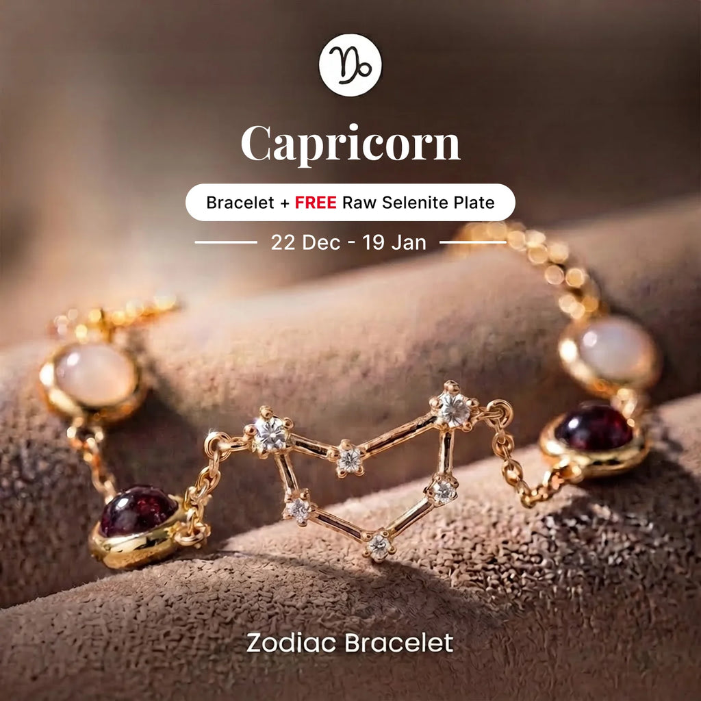 Kashi Rinmukteshwar Siddh Capricorn Zodiac Constellation Bracelet with Free Raw Selenite Plate